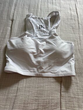 JK Designs White Ribbed Sports Bra